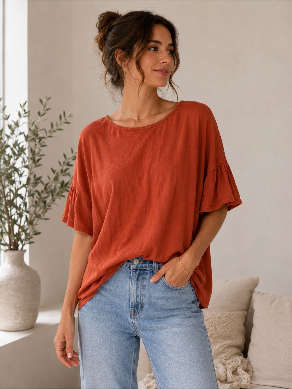 Umgee Rust Orange Short Sleeve Boho Tee